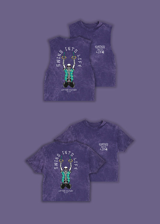 "Swing Into Life" Crop Tee/Tank (Purple Tie-Dye)